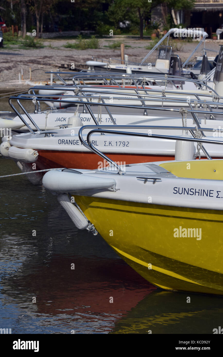 Rental boats for hire on the greek island of corfu and staff on hand to