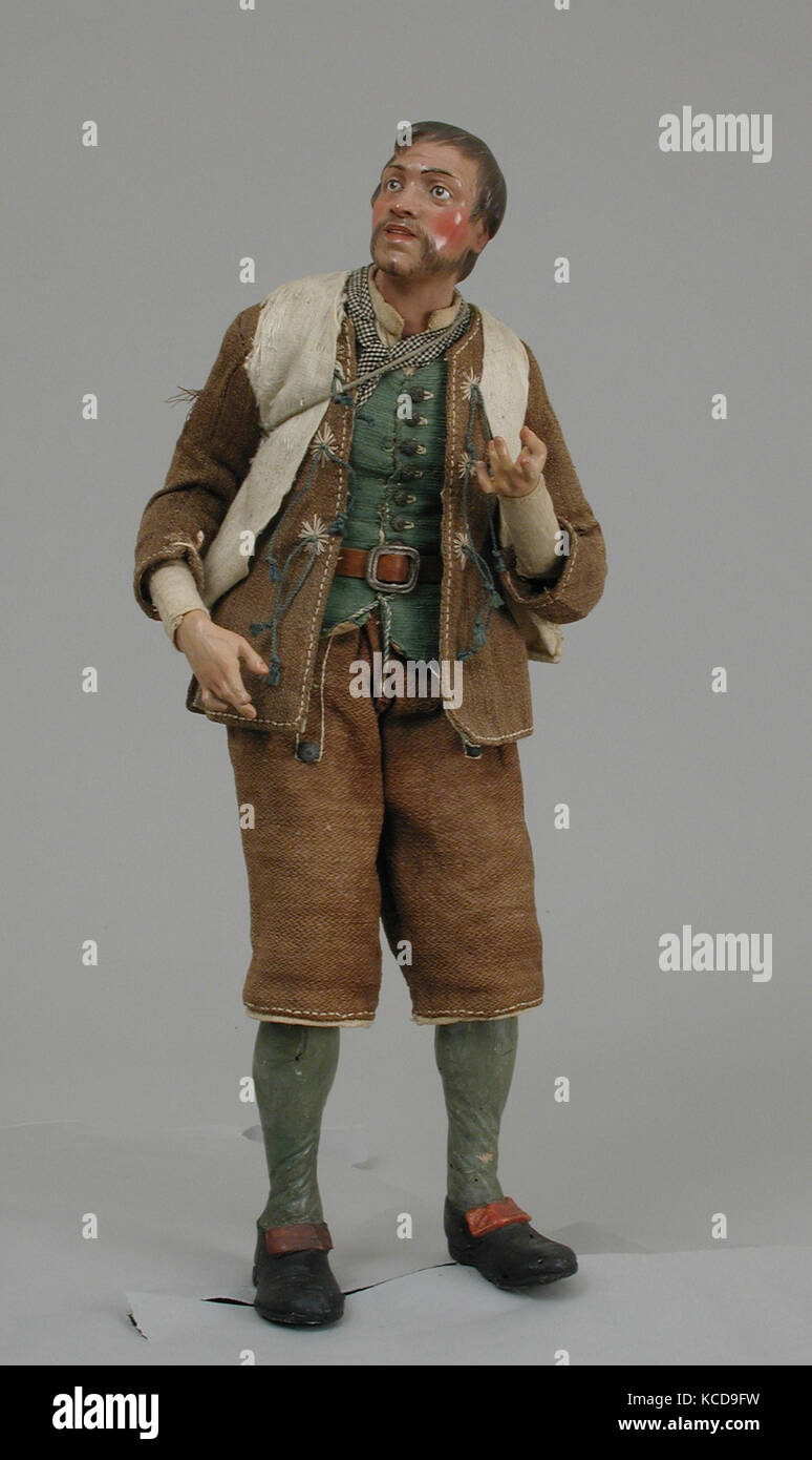 Man with bagpipes, 18th century, Italian, Naples, Polychromed