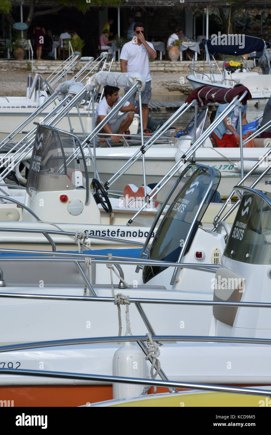 Rental boats for hire on the greek island of corfu and staff on hand to
