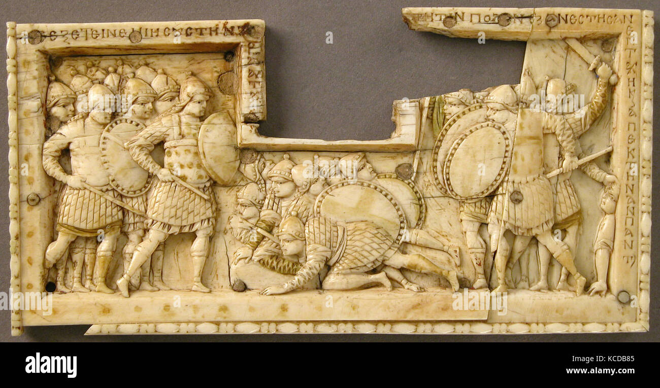 Panel from an Ivory Casket with Scenes of the Story of Joshua, 900–1000 Stock Photo