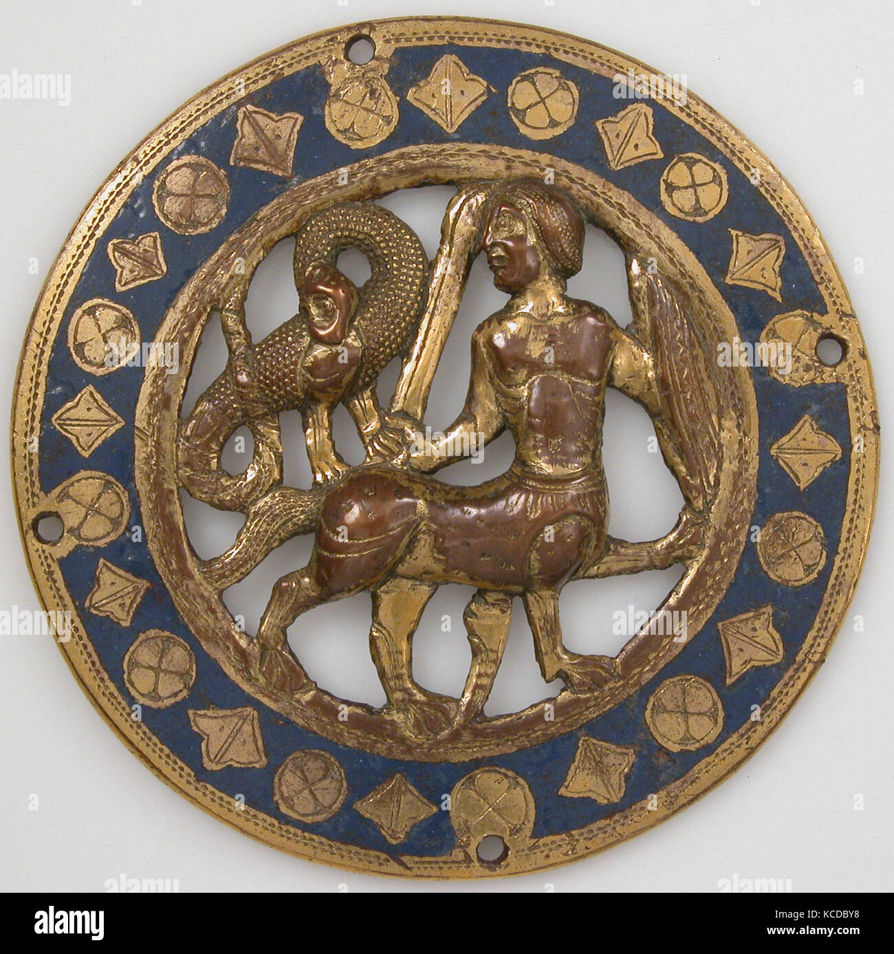 Medallion, 13th century (before 1227), Made in Limoges, France, French, Copper, champlevé enamel, Overall: 3 3/8 x 5/16 in. (8.5 Stock Photo