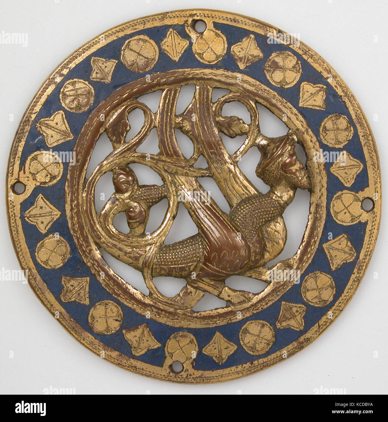 Medallion, before 1227, Made in Limoges, France, French, Copper, champlevé enamel, Overall: 3 7/16 x 3/16 in. (8.7 x 0.5 cm Stock Photo