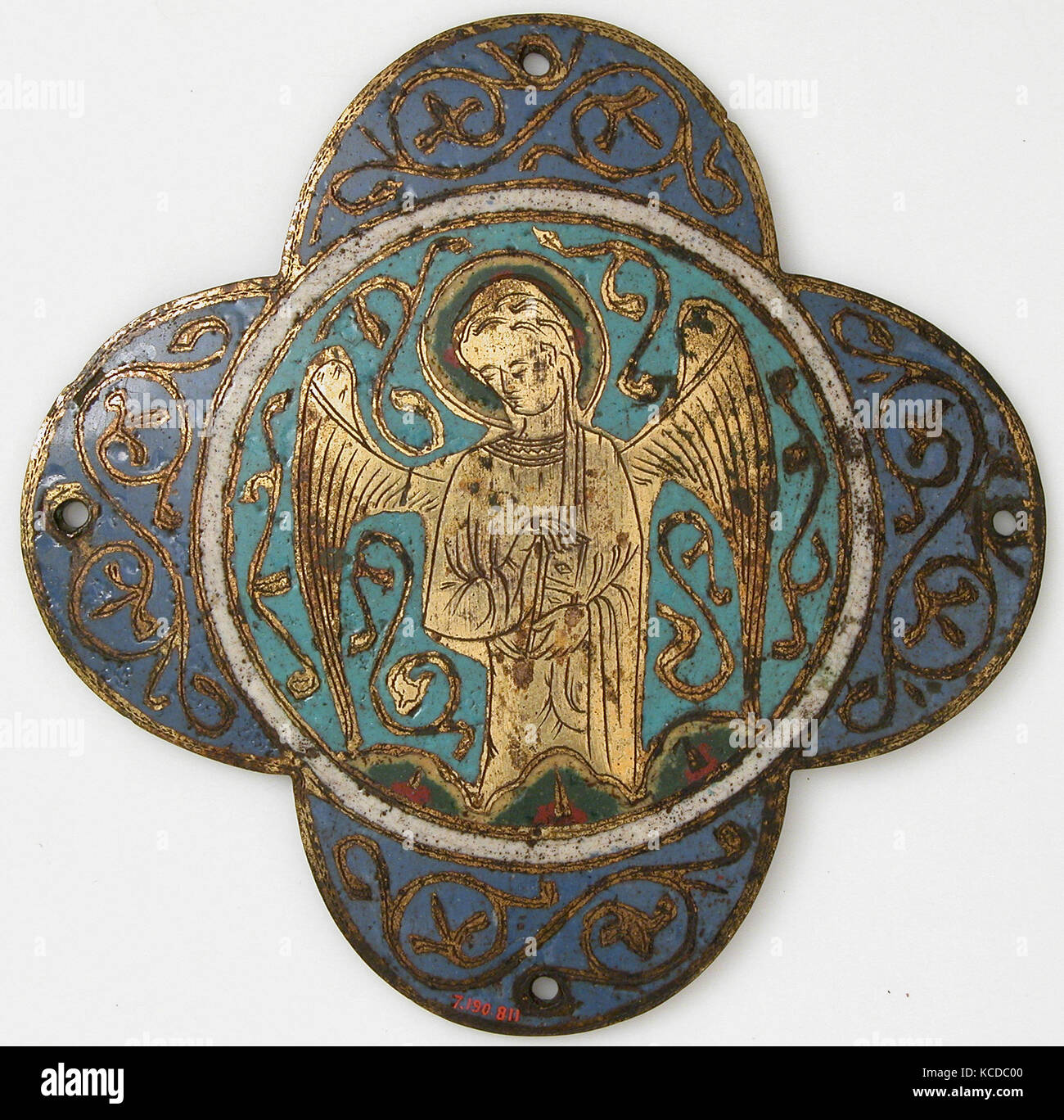 Plaque, second quarter 13th century, Made in Limoges, France, French, Champlevé enamel, copper, Overall: 5 1/4 x 5 1/4 x 1/16 Stock Photo