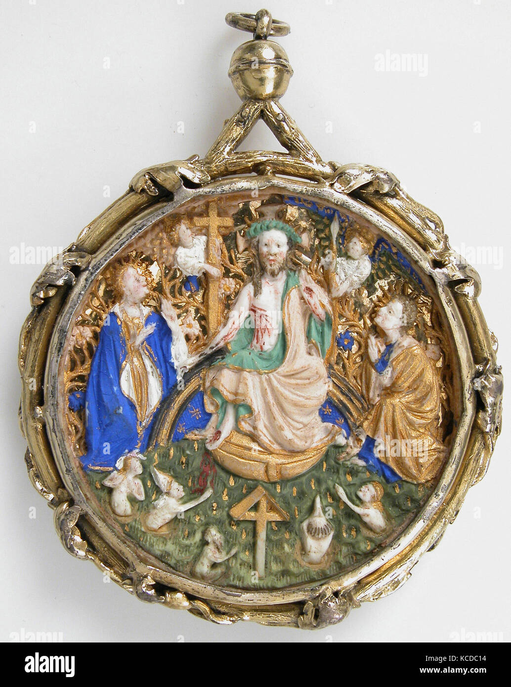 Pendant Medallion with the Last Judgment, ca. 1420, Made in Paris, France, French, Ivory, paint, and silver-gilt mount, Overall Stock Photo