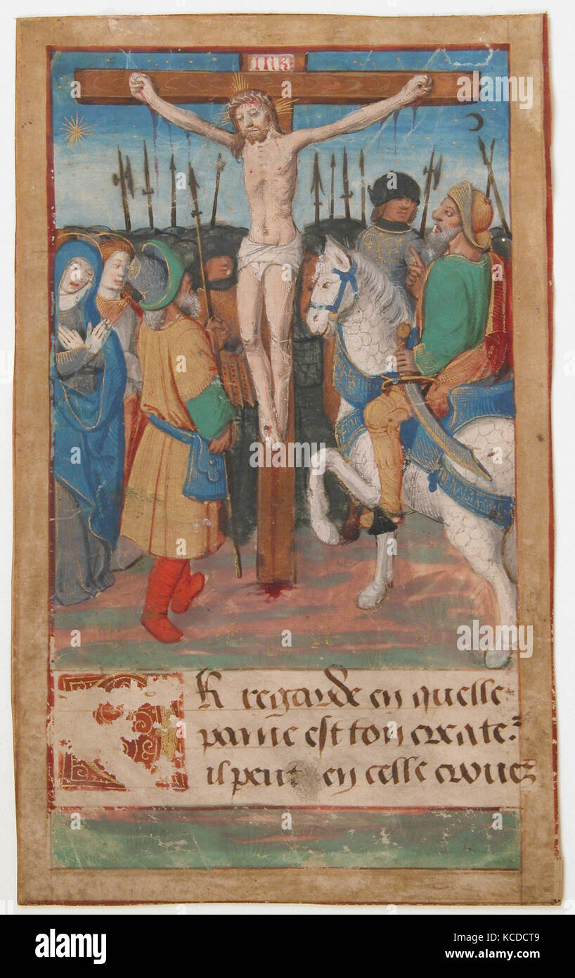 Manuscript Leaf with the Crucifixion, from a Book of Hours, 15th century Stock Photo