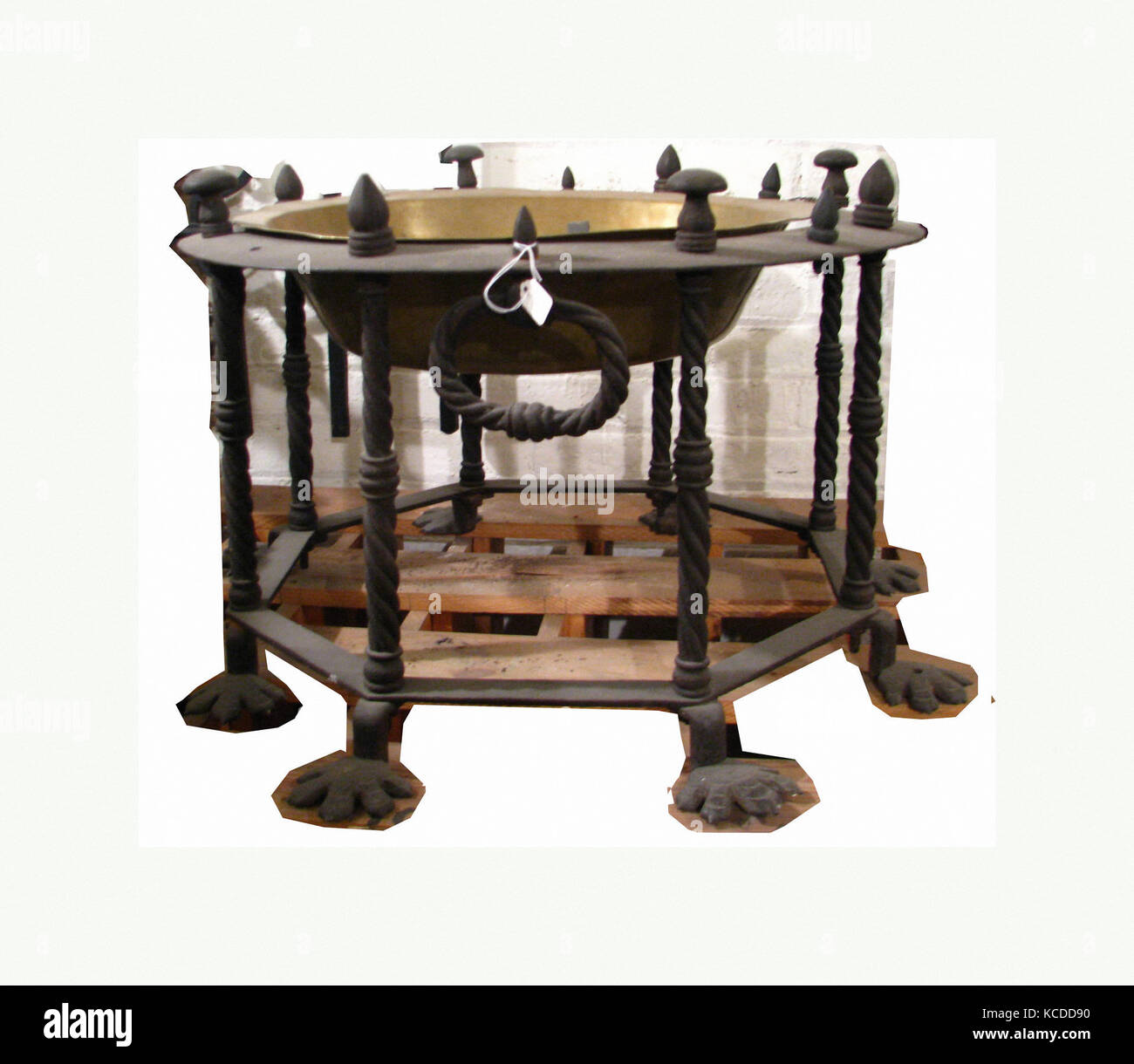 Brazier, probably late 15th–early 16th century, Spanish, Wrought iron, brass, a) H. 16 in. (40.6 cm), Gr. Diam. 28 1/4 in. (71.8 Stock Photo