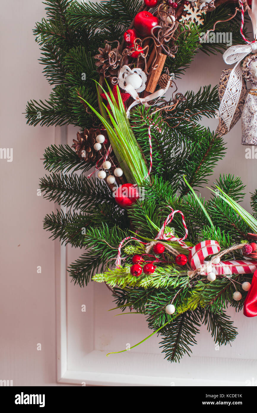 Red and white Christmas wreath Stock Photo Alamy