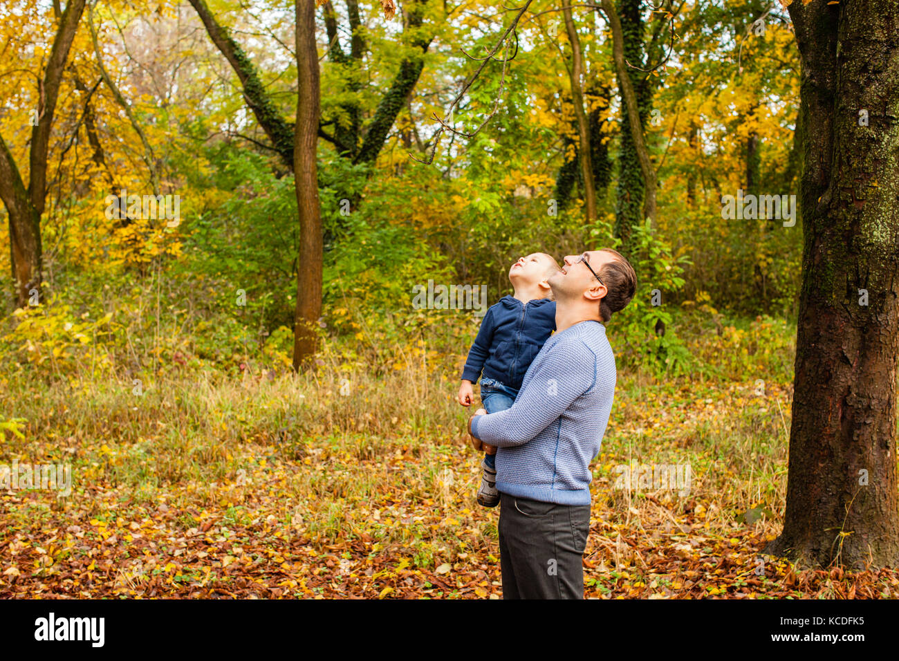Dad and son in the autumn park Stock Photo - Alamy