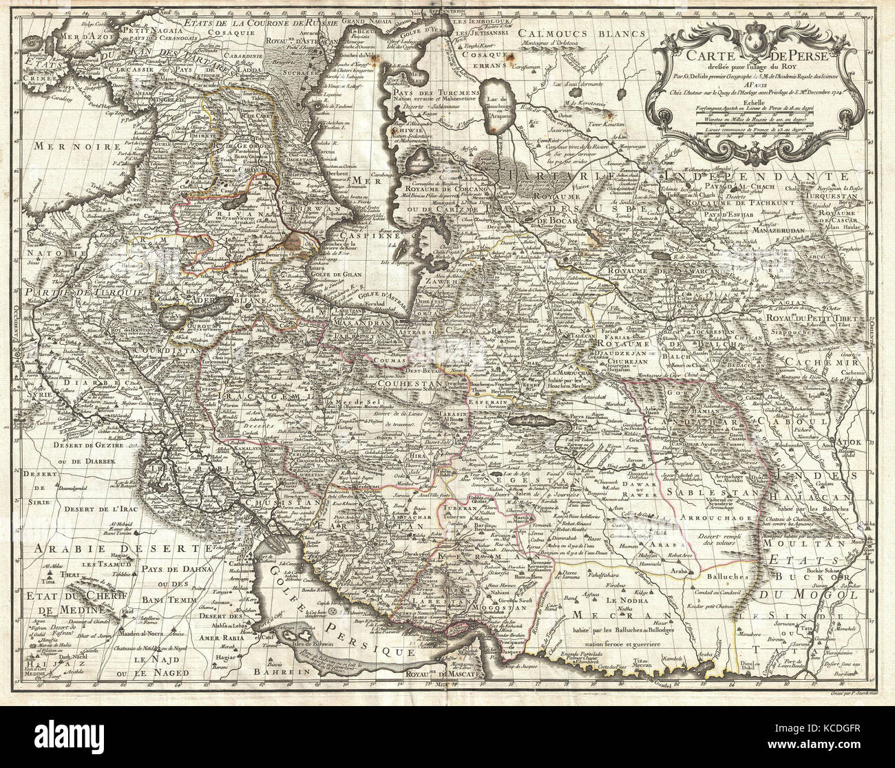 1724, De L'Isle Map of Persia, Iran, Iraq, Afghanistan Stock Photo