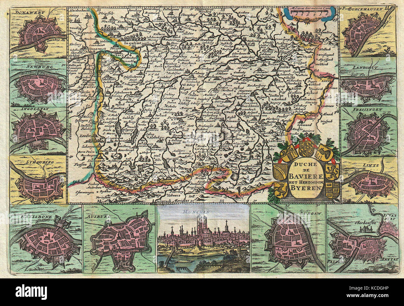 1747, La Feuille Map of Bavaria, Germany Stock Photo