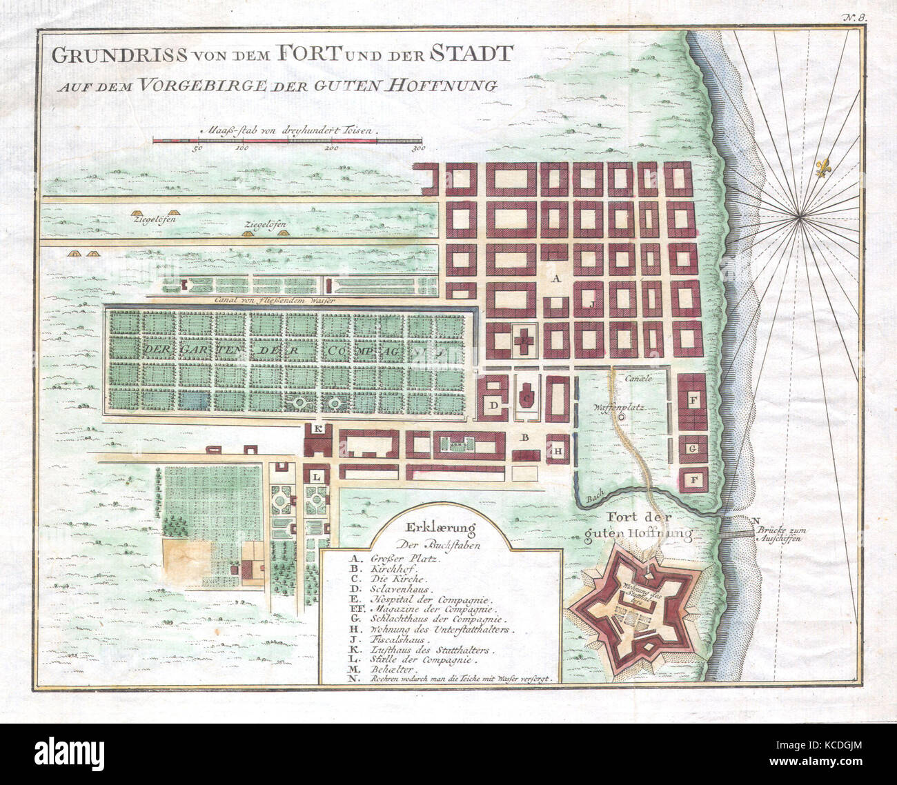1750, Bellin Map of Cape Town, South Africa Stock Photo