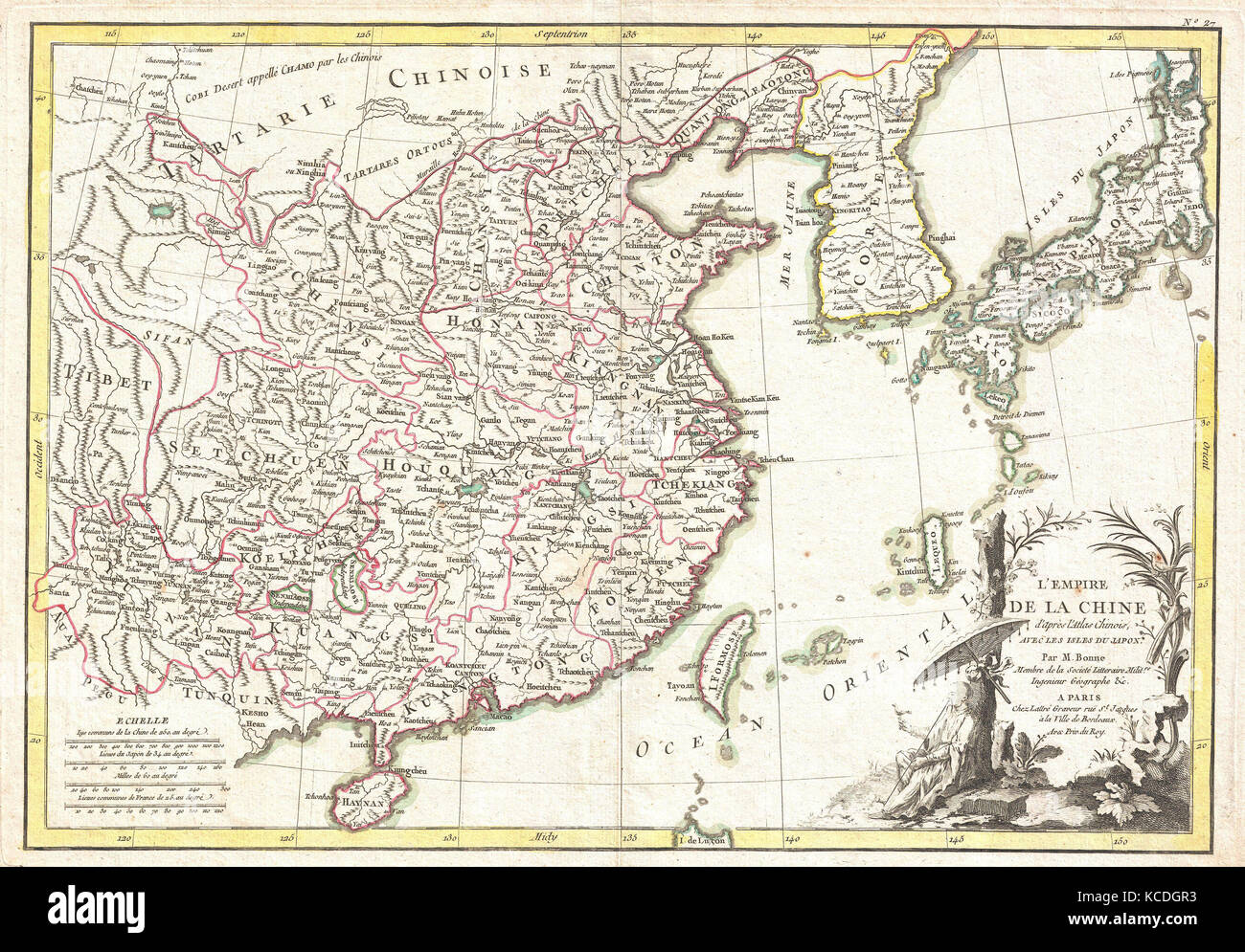 1770, Bonne Map of China, Korea, Japan and Formosa, Rigobert Bonne 1727 – 1794 Stock Photo