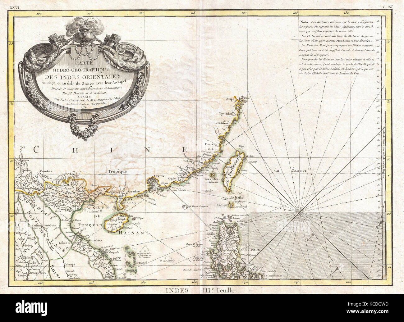 1771, Bonne Map of Tonkin, Vietnam China, Formosa, Taiwan and Luzon, Philippines, Rigobert Bonne 1727 – 1794 Stock Photo