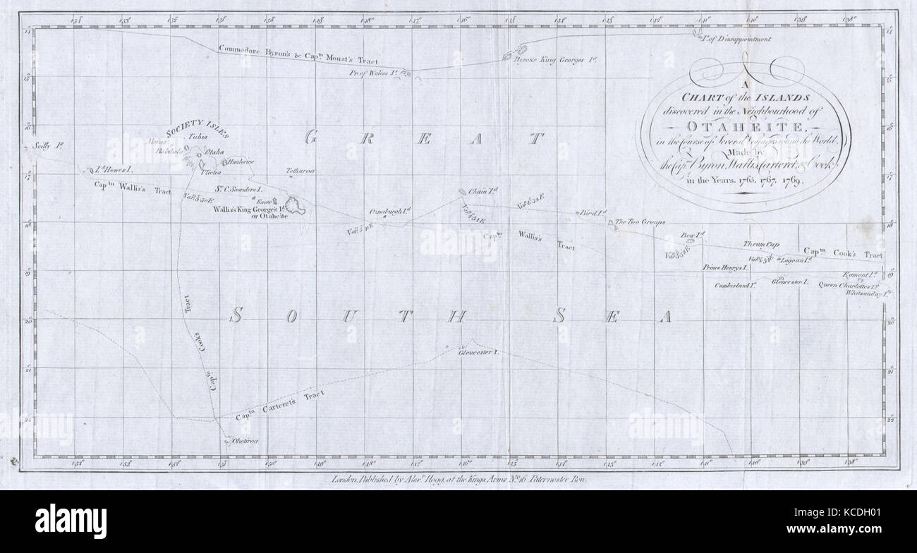 1780, Cook, Hogg Map of Tahiti, Society Islands Stock Photo