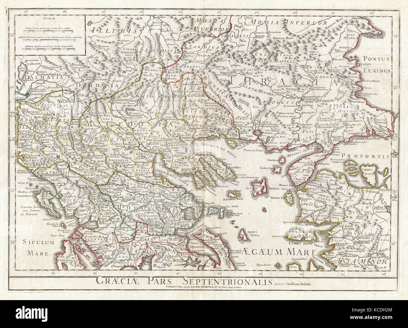 1794, Delisle Map of Northern Ancient Greece, Balkans, Macedonia Stock Photo