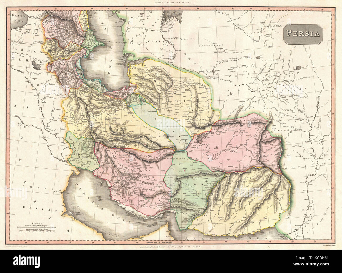 1811, Pinkerton Map of Persia, Iraq, Iran, Afghanistan, John Pinkerton, 1758 – 1826, Scottish antiquarian, cartographer, UK Stock Photo