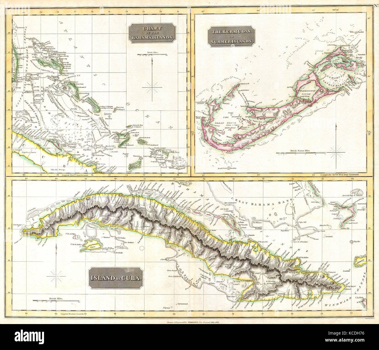 1815, Thomson Map of Cuba. Bermuda and the Bahamas, John Thomson, 1777 - 1840, was a Scottish cartographer from Edinburgh, UK Stock Photo