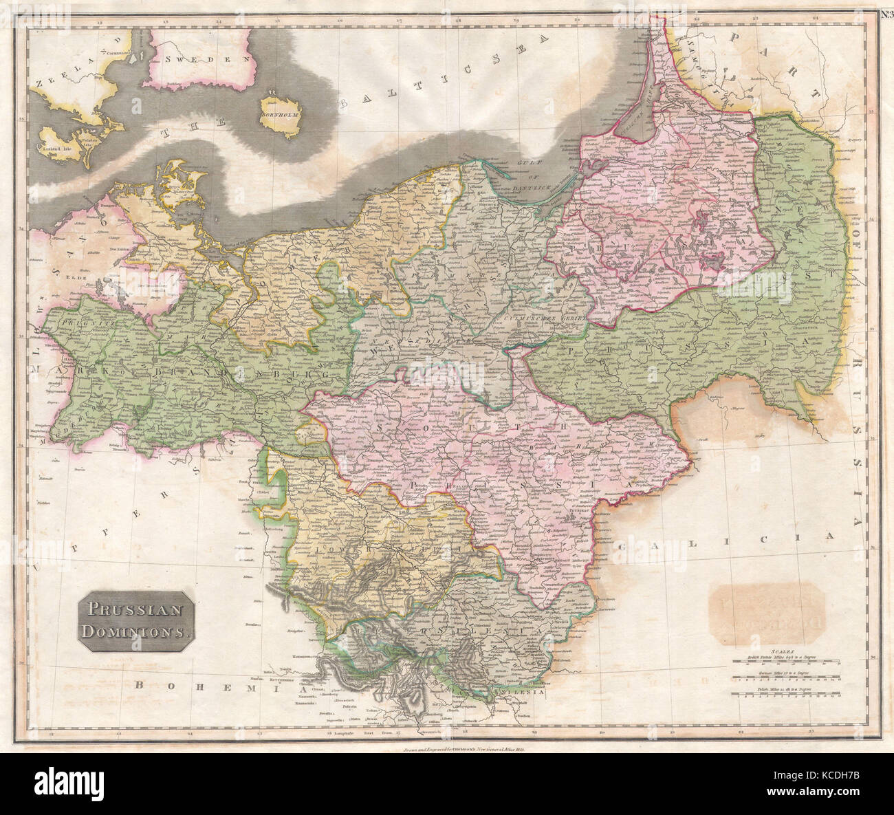 1815, Thomson Map of Prussia, Germany, John Thomson, 1777 - 1840, was a Scottish cartographer from Edinburgh, UK Stock Photo