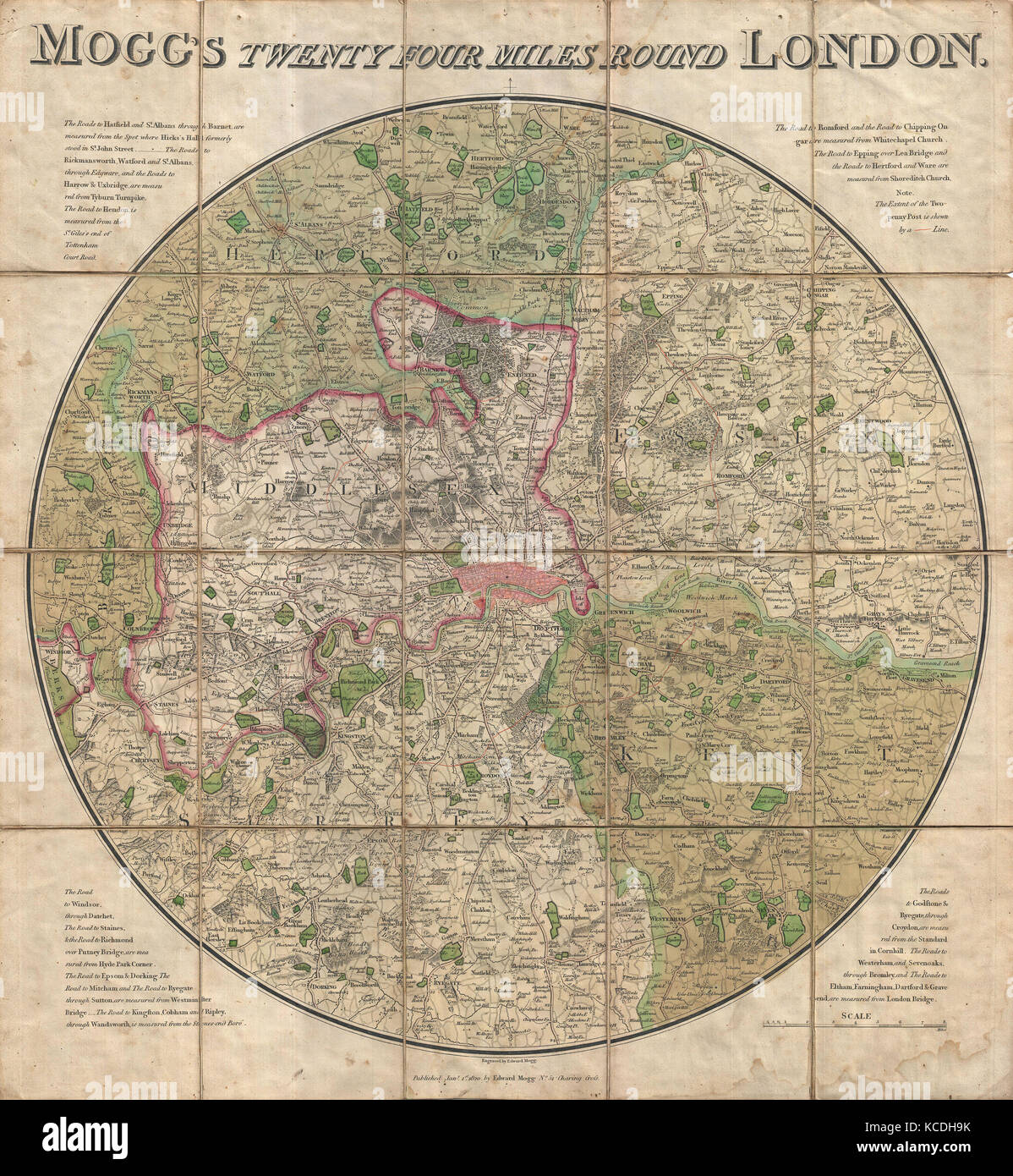 1820 mogg pocket or case map of london hires stock photography and