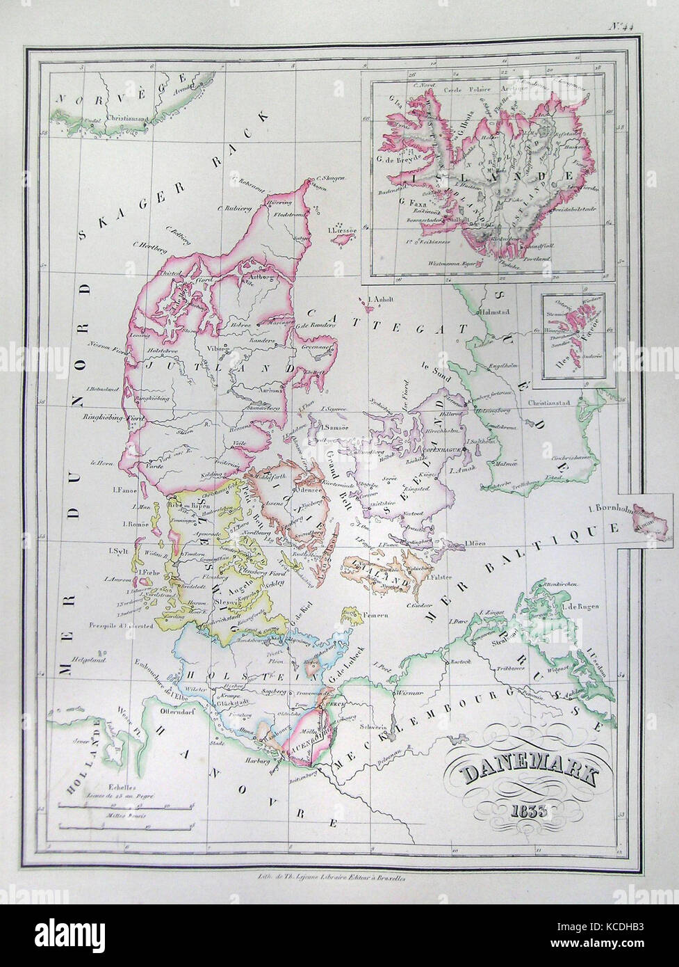 1833, Malte-Brun Map of Denmark, Iceland and Faeroe Islands Stock Photo
