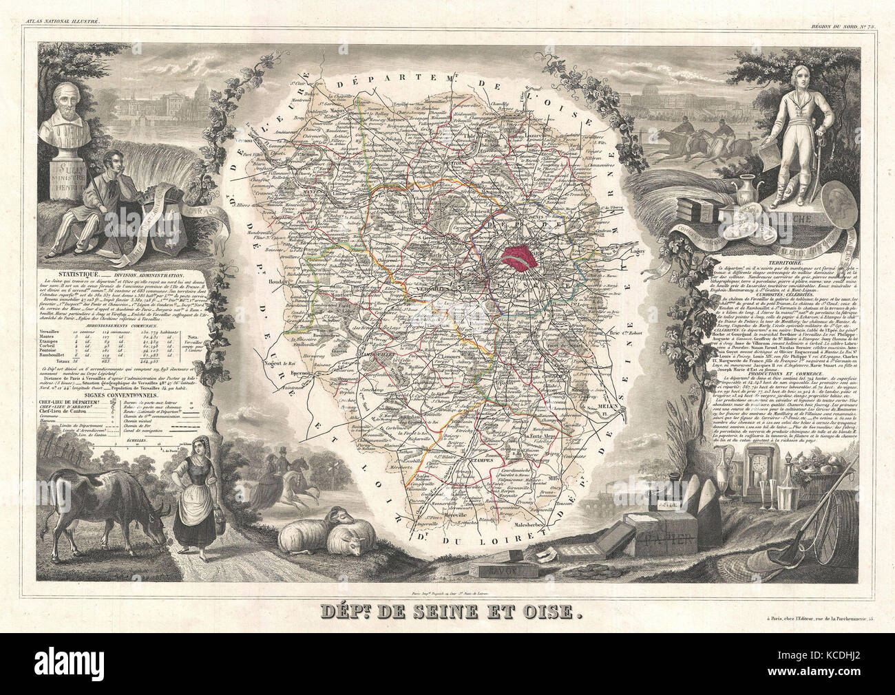 額装品　西洋古地図　1848年 Levasseur 「セーヌ県とオワーズ県」美品 Levasseur map of seine et oise hi-res stock photography and images