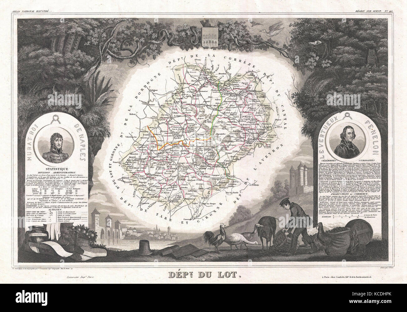 Lot Department France Map 1852, Levasseur Map Of The Department Du Lot, France, Cahors Wine Region  Stock Photo - Alamy