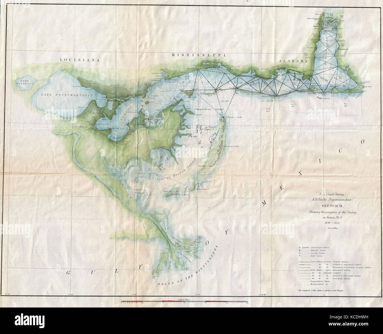 1853, U.S. Coast Survey Map of Lake Pontchartrain, New Orleans, and the 