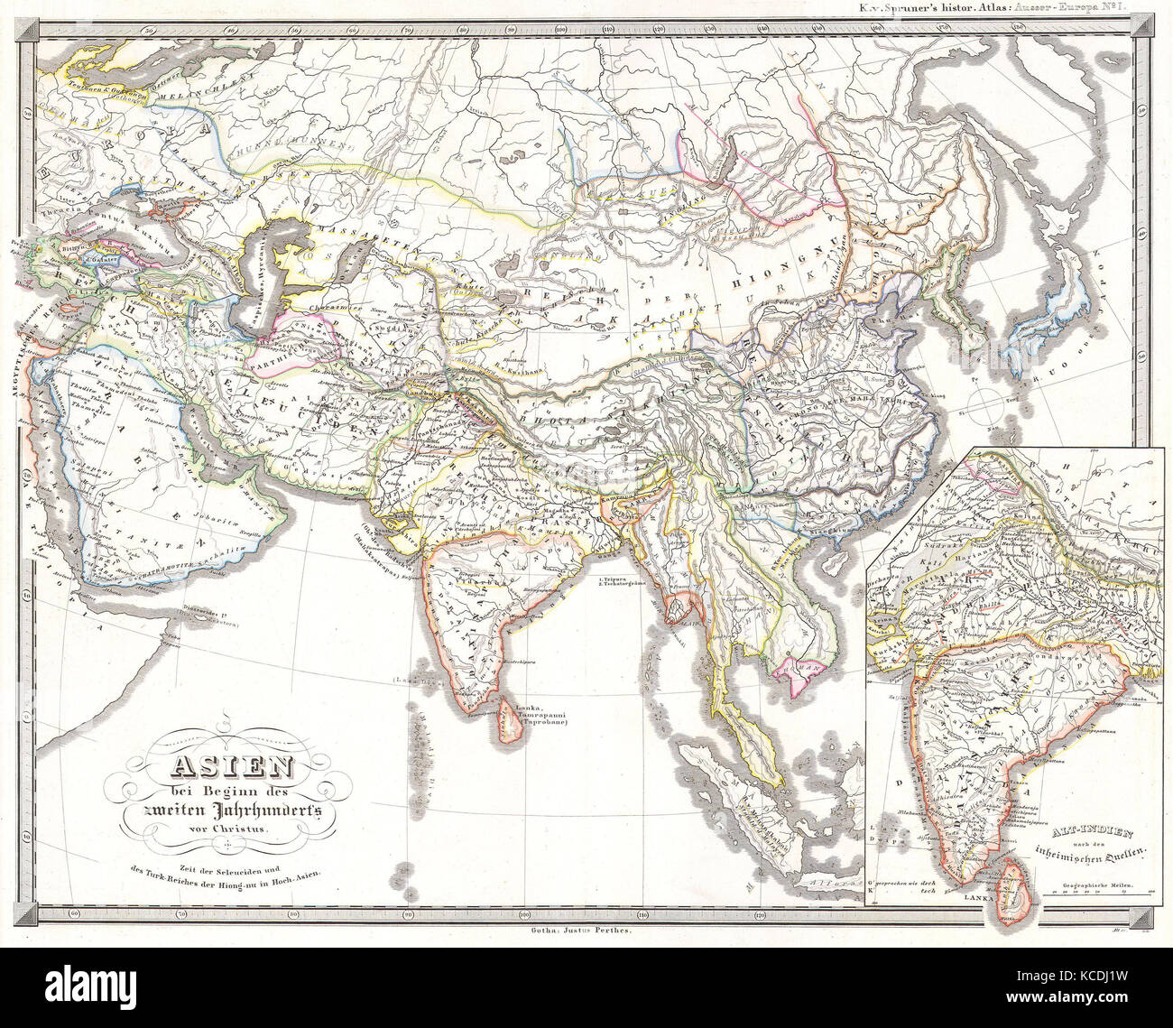 1855, Spruner Map of Asia 200 B.C.E, Han China, Seleucid Empire Stock Photo