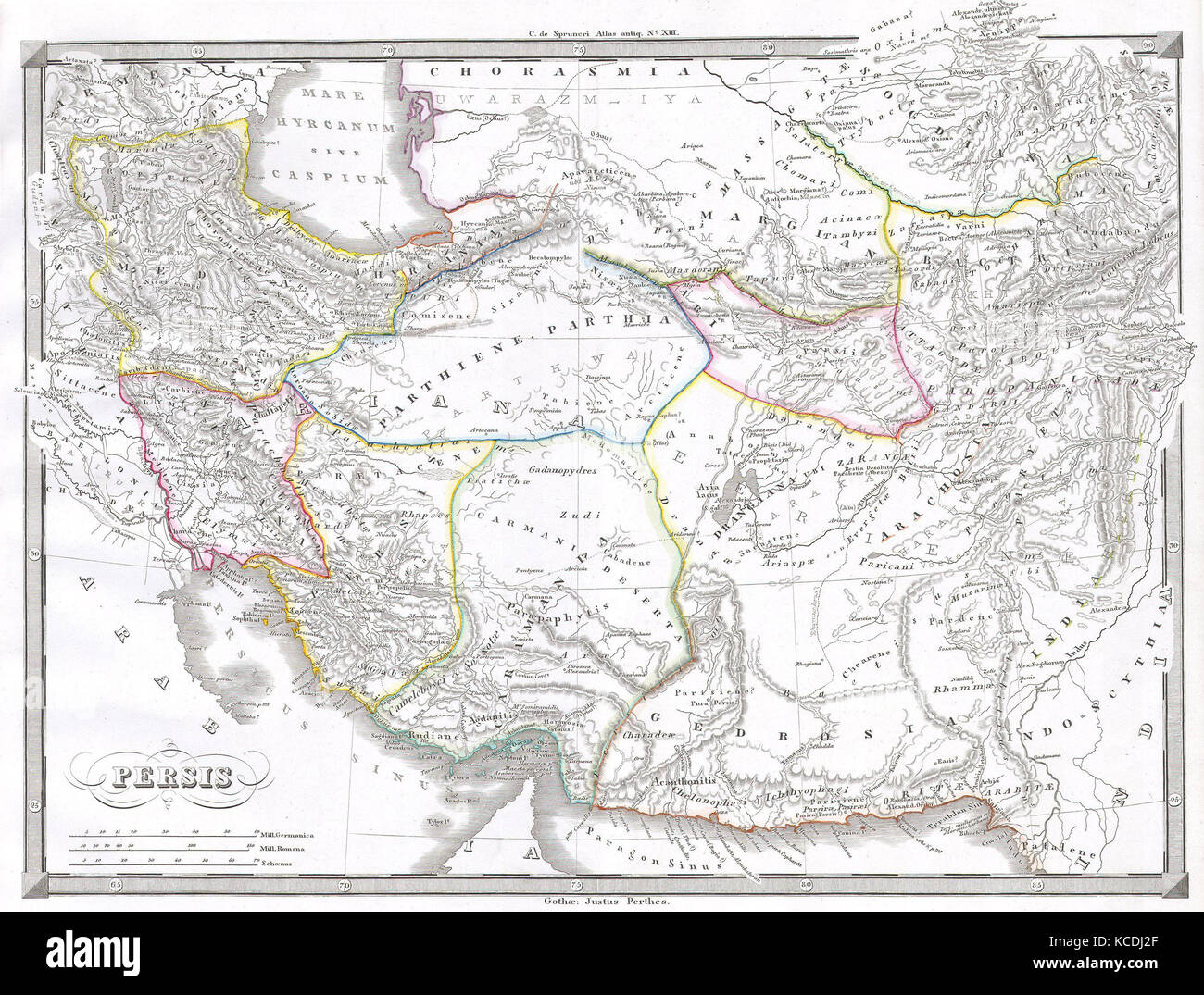 1855, Spruneri Map of Persia, Iran, Iraq, Kuwait Stock Photo
