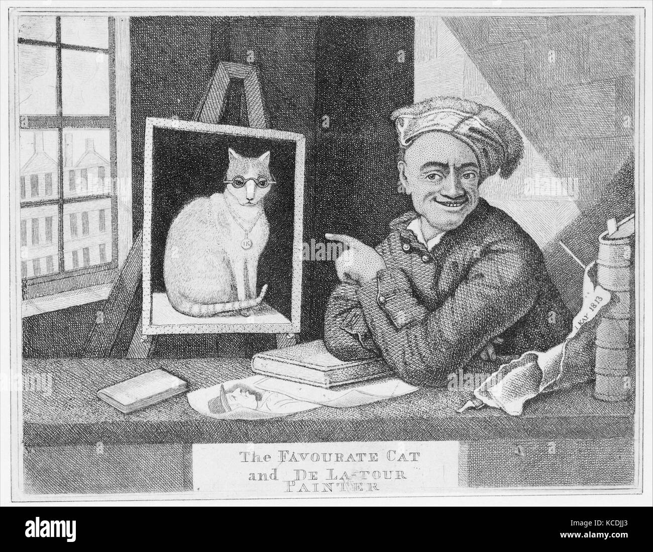 The Favourite Cat and De La-Tour Painter, Drawn and etched by John Kay, 1813 Stock Photo