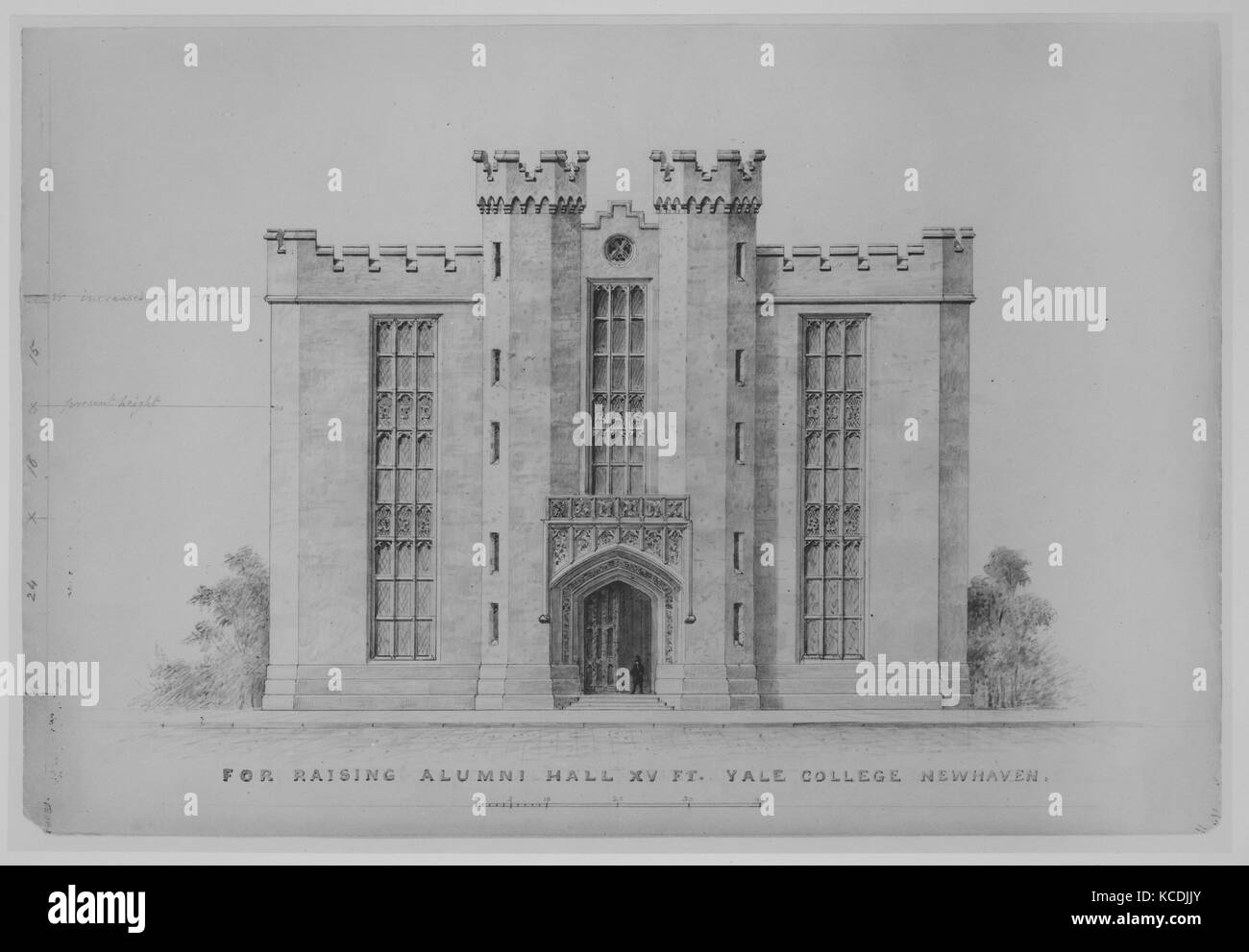 Proposal for Raising by 15 feet, Alumni Hall, Yale College, New Haven (elevation of facade), Alexander Jackson Davis, 1881 Stock Photo