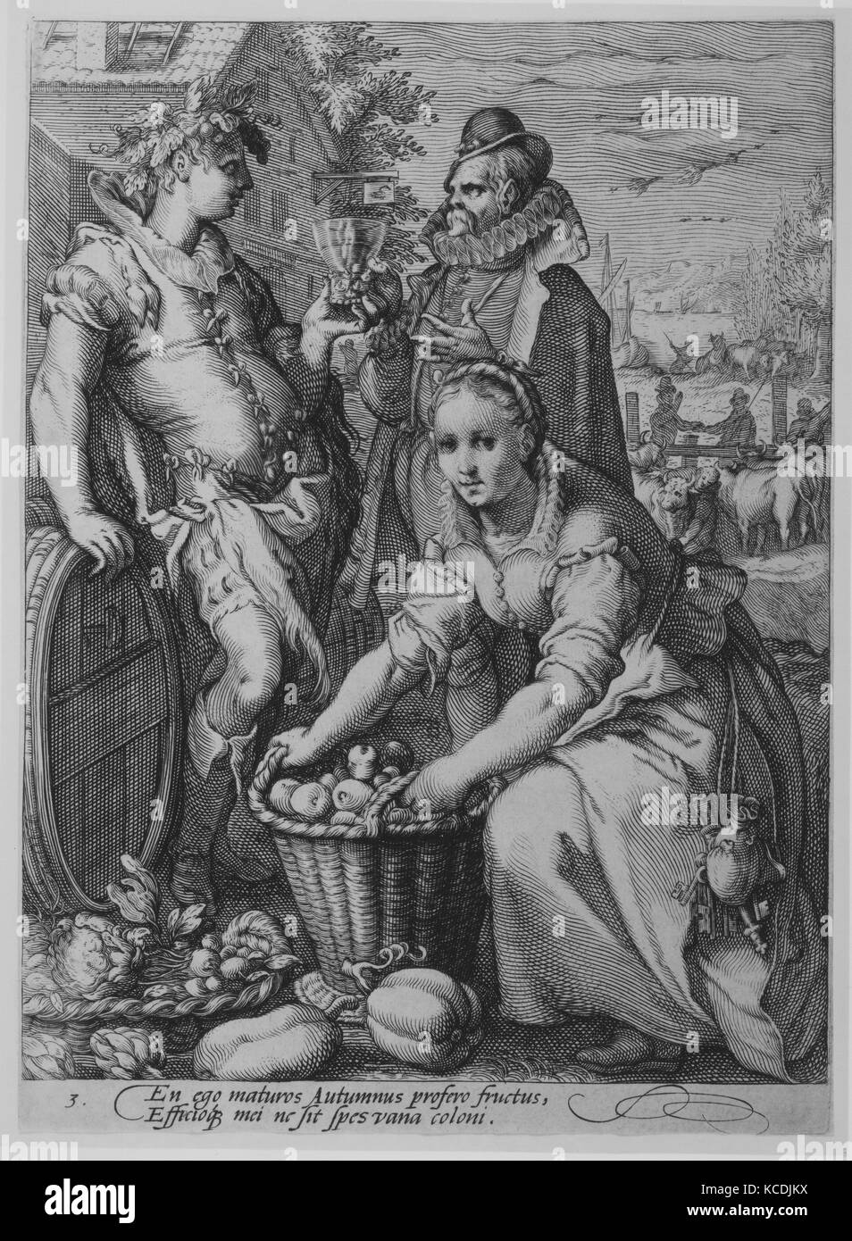 Autumn, from the series The Seasons, n.d., Engraving, Prints, Jan (Pietersz.) Saenredam (Netherlandish, Zaandam ca. 1565–1607 Stock Photo