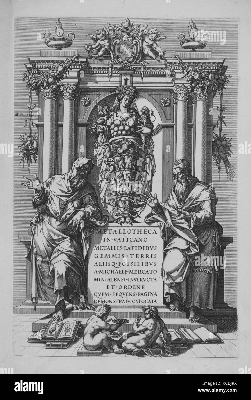 Tomb and Medals of Pope Sixtus V, Engraved by Matthaeus Greuter, 1630 Stock Photo