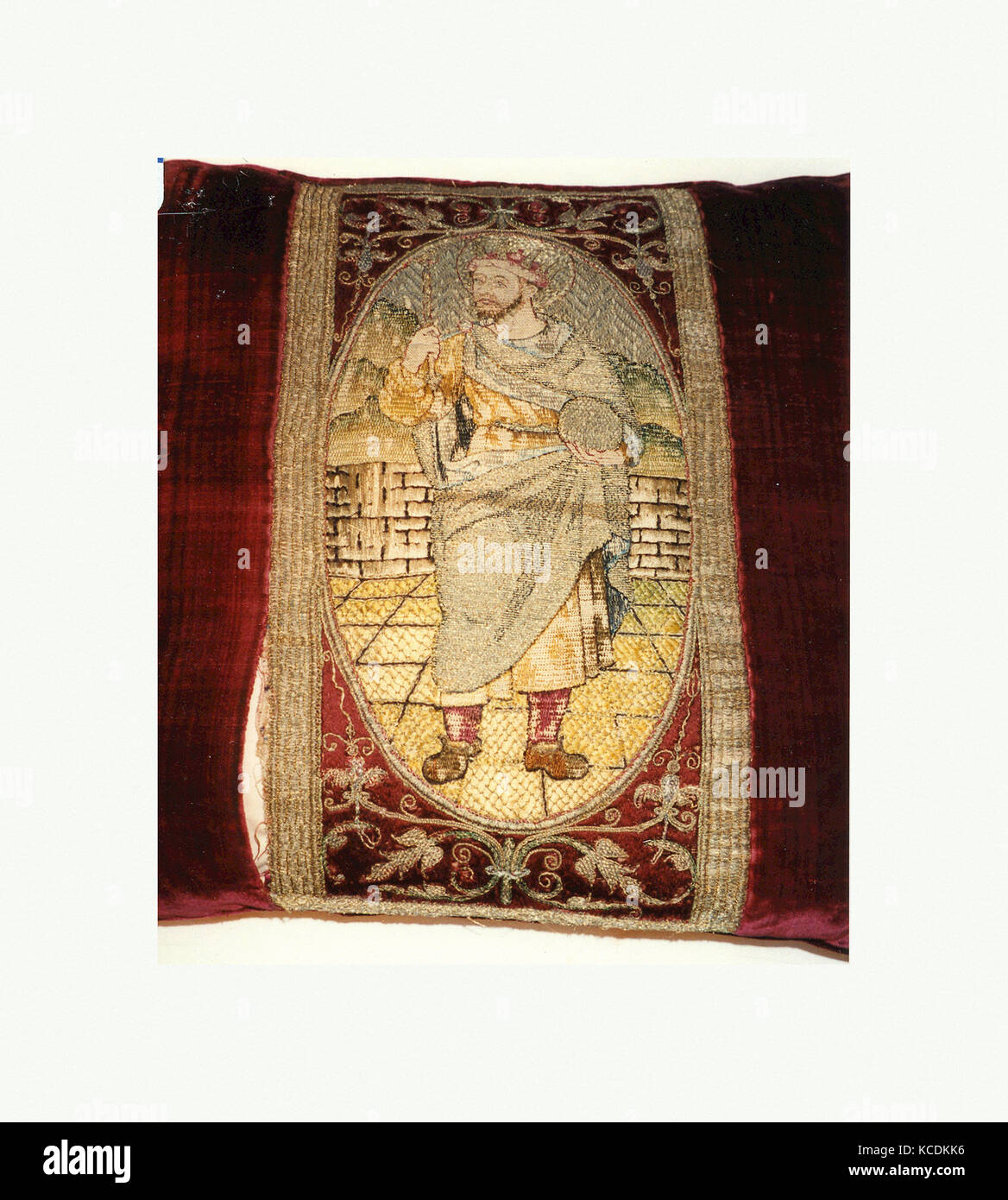 Orphrey  section made into cushion, second half 16th century Stock Photo