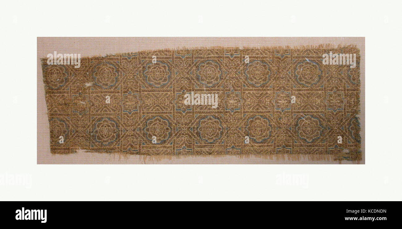Fragment, 13th century, From Spain, Palencia, Silk, gold wrapped silk and undyed linen, Textile: L. 11 3/4 in. (29.8 cm Stock Photo