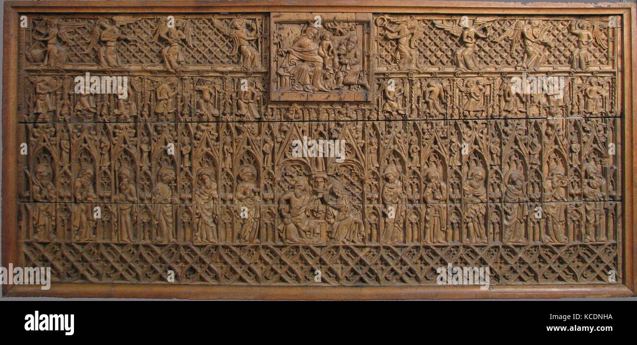 Altar Frontal, late 14th century, British, Oak, Overall (with frame): 30 3/16 x 64 3/8 x 3 in. (76.7 x 163.5 x 7.6 cm), Woodwork Stock Photo