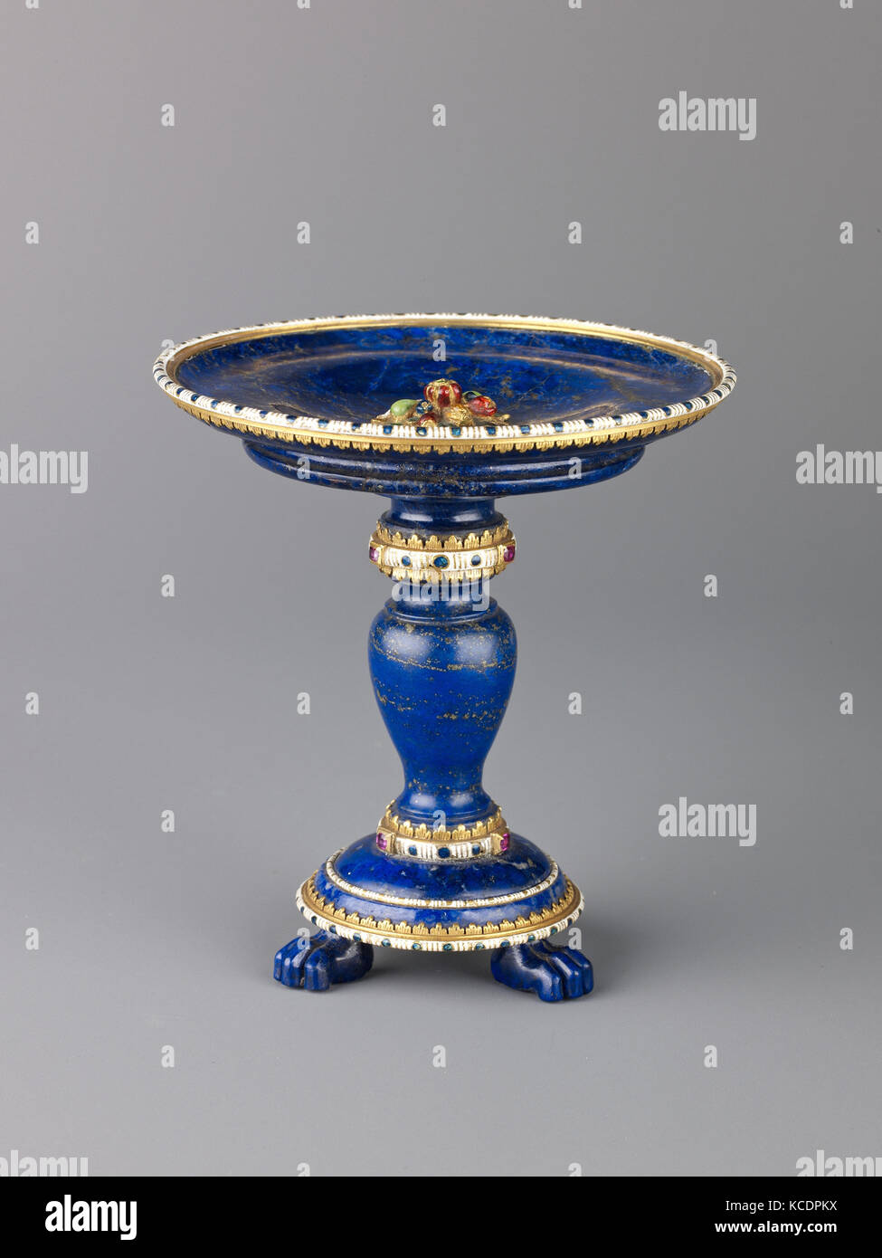Tazza, last quarter 19th century, probably French, Lapis lazuli, gold enamel, and rubies., H. 95 cm, diam. of cup 89 cm Stock Photo