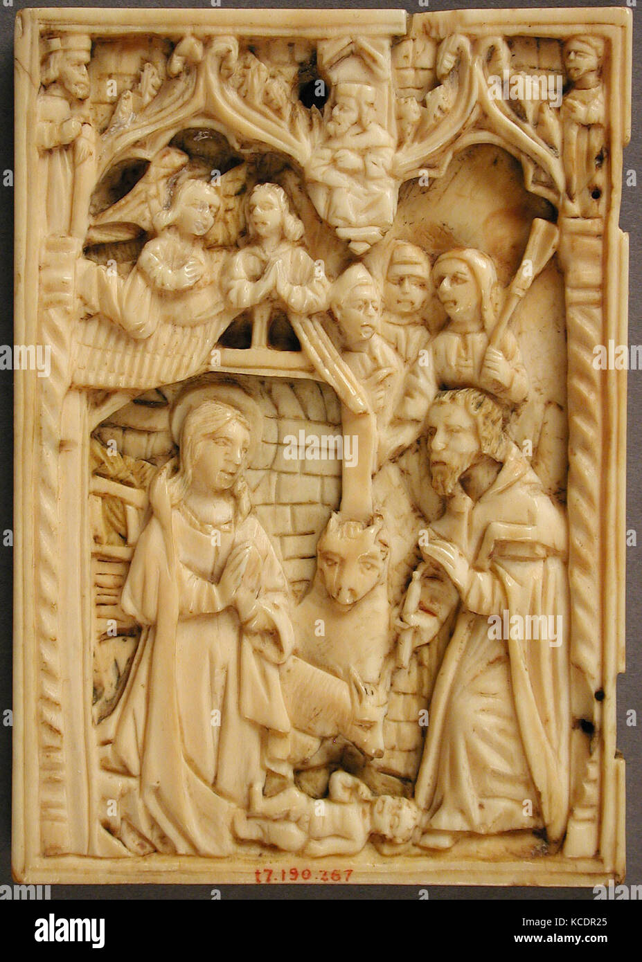 Left Wing of a Diptych, 15th century, Franco-Netherlandish, Ivory with small traces of polychromy, Overall: 4 5/16 x 3 x 1/4in Stock Photo