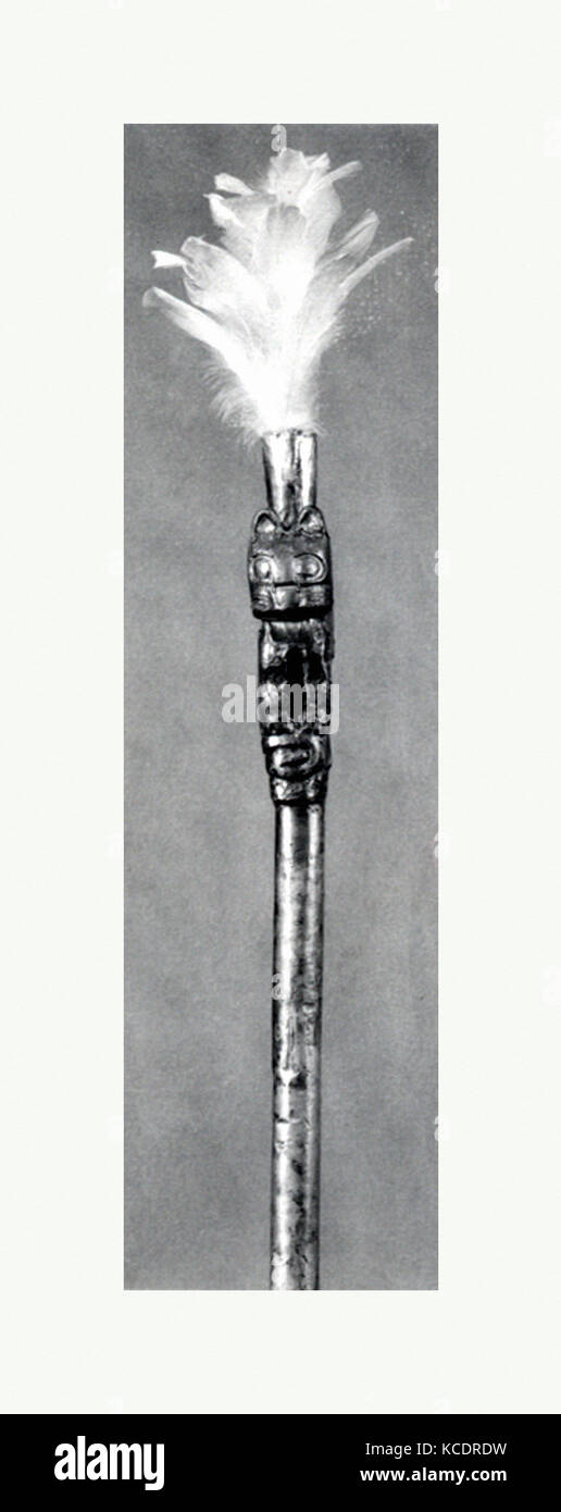 Tomb Post, 15th–16th century, Peru, Inca, Wood, silver sheathing, feathers, Height 43-1/4 in., Metal-Sculpture Stock Photo
