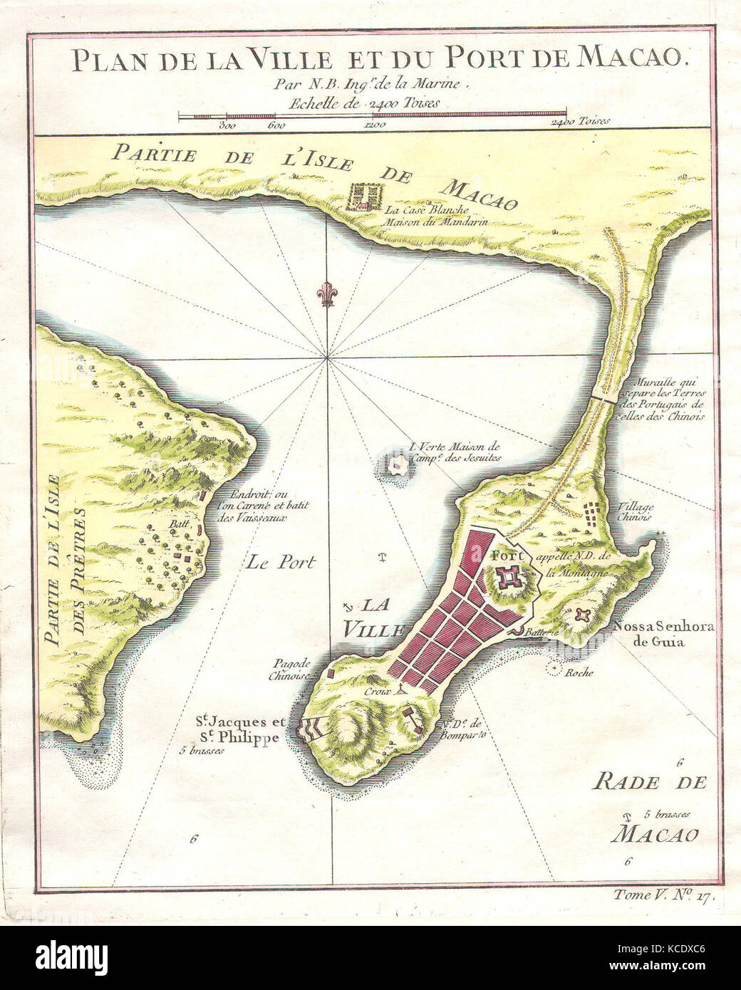 1750, Bellin Map of Macao Hong Kong China Stock Photo