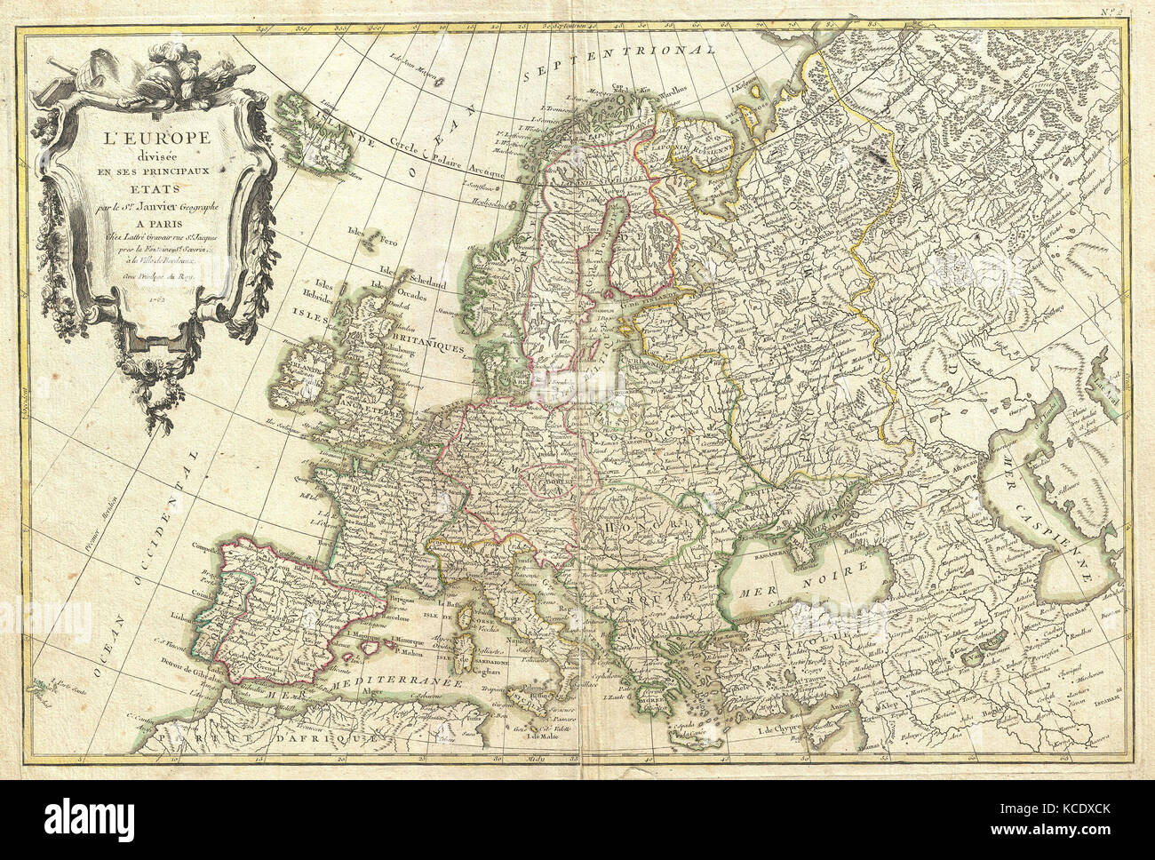 1762, Janvier Map of Europe Stock Photo