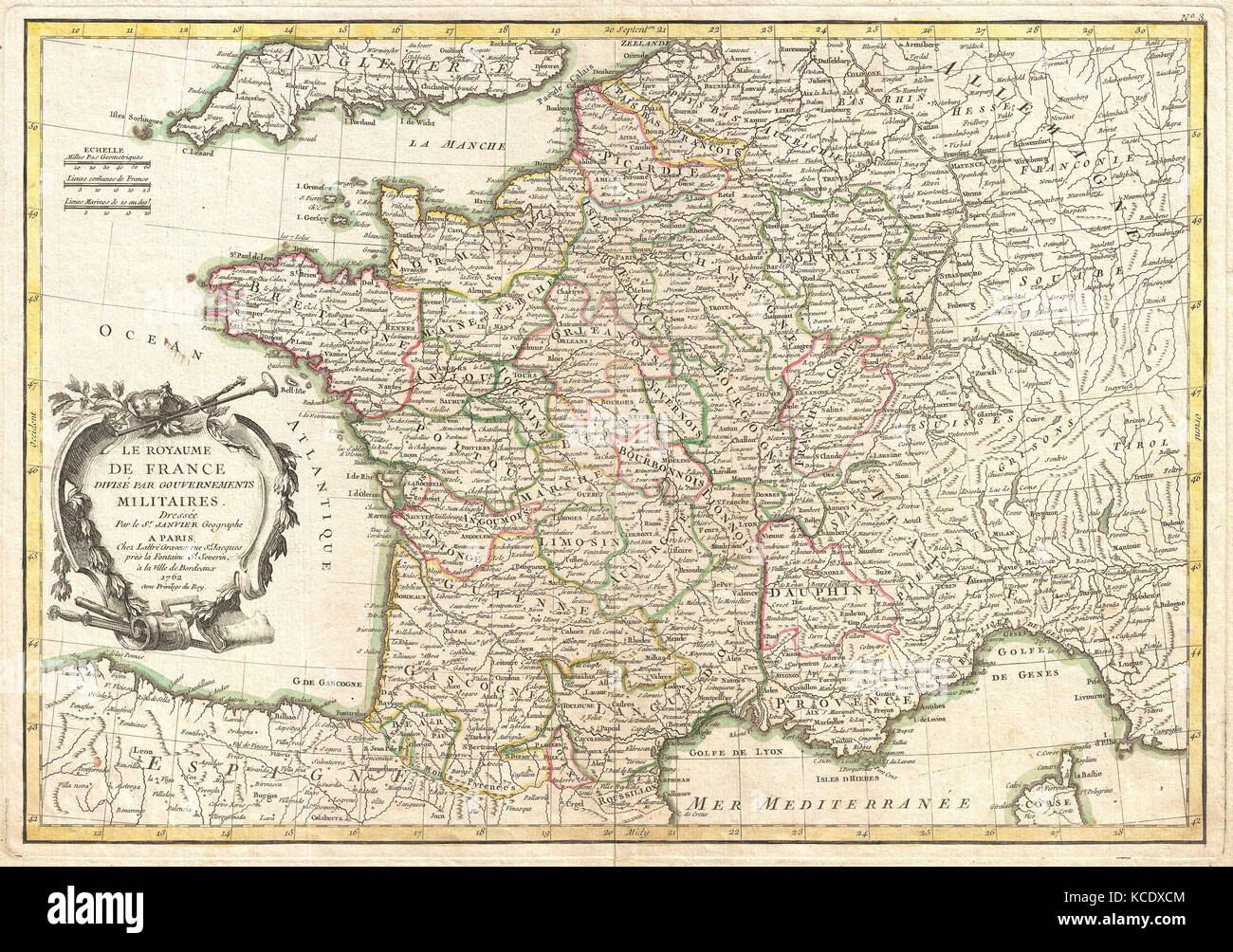 1762, Janvier Map of France Stock Photo