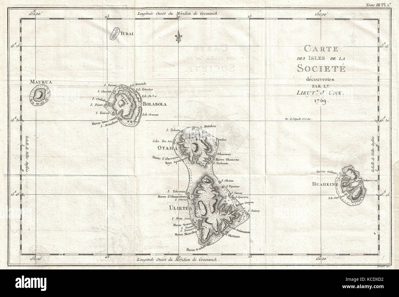 1769, Cook Map of the Society Islands Stock Photo