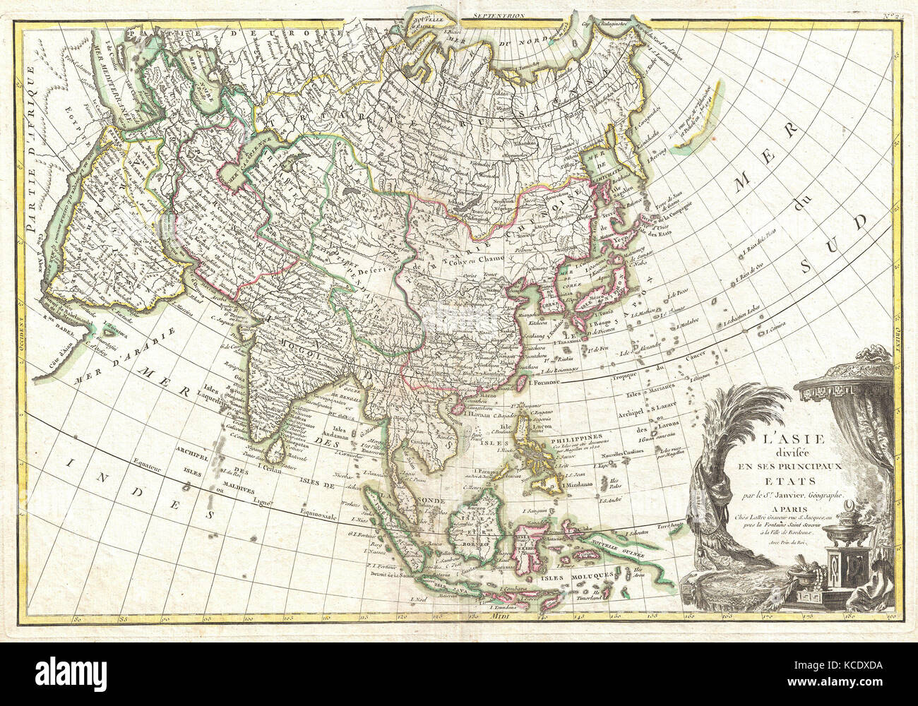 1770, Janvier Map of Asia Stock Photo