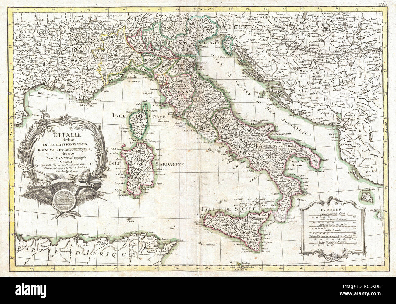 1770, Janvier Map of Italy Stock Photo