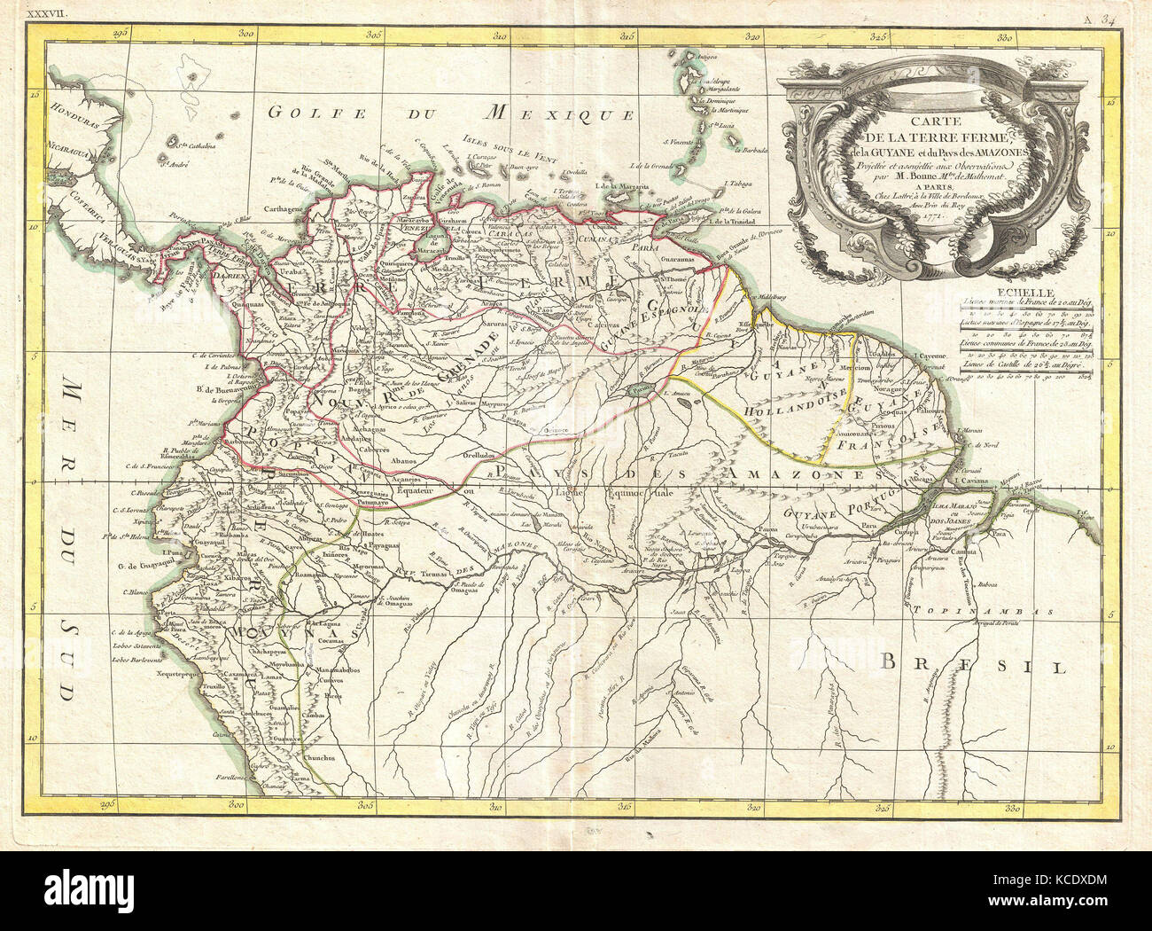 1771, Bonne Map of Tierra Firma or Northern South America, Rigobert Bonne 1727 – 1794 Stock Photo
