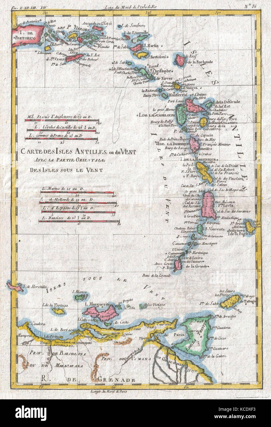 1780, Raynal and Bonne Map of Antilles Islands, Rigobert Bonne 1727 ...