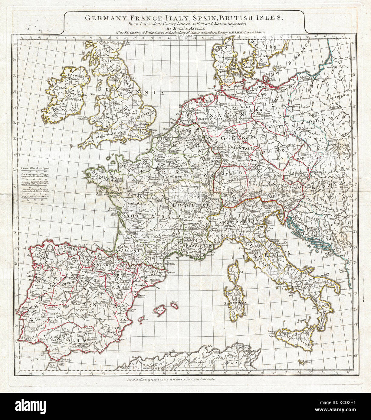 Roman europe map hi res stock photography - 1794 Anville Map Of Europe In Late Roman Times KCDXH1