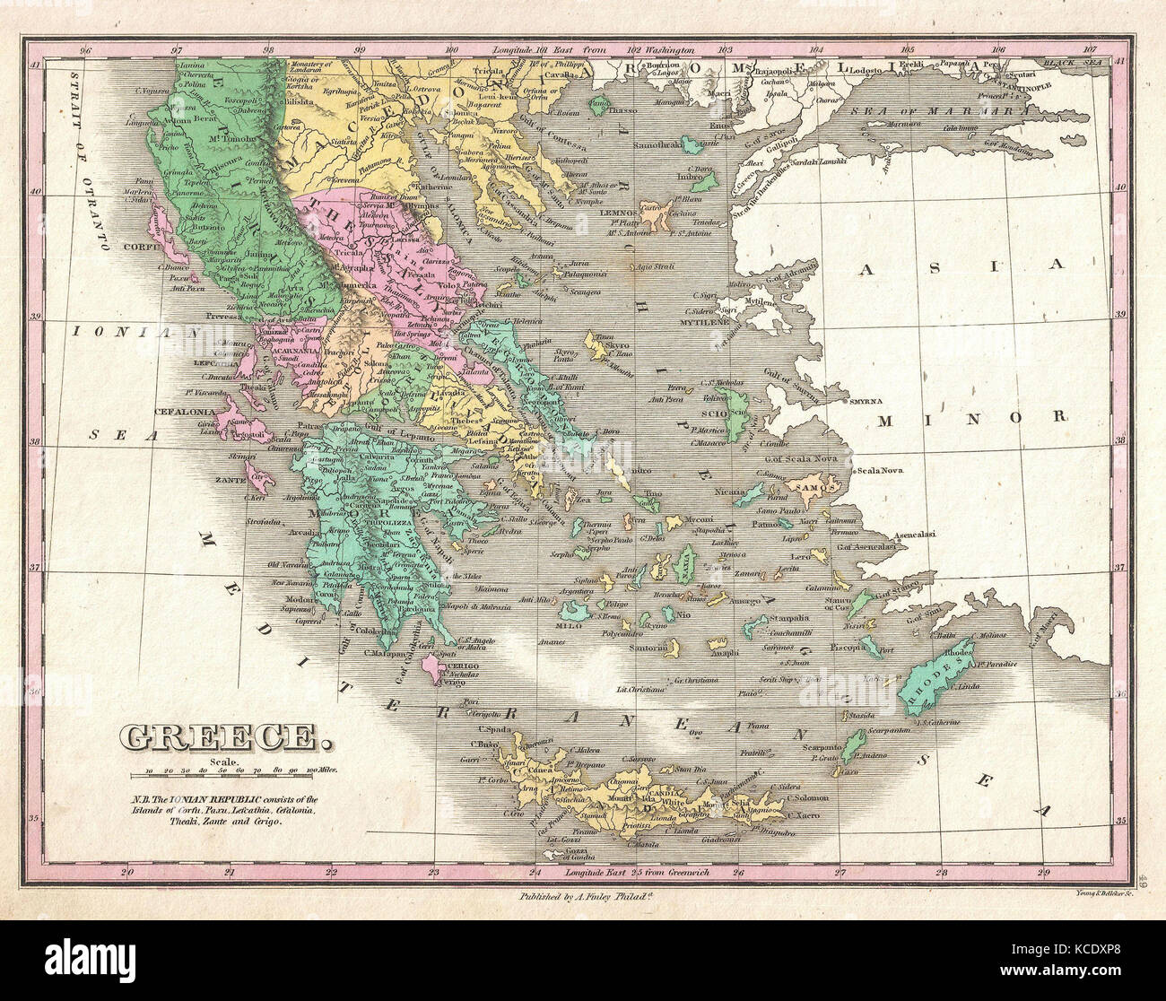 1827, Finely Map of Greece Stock Photo