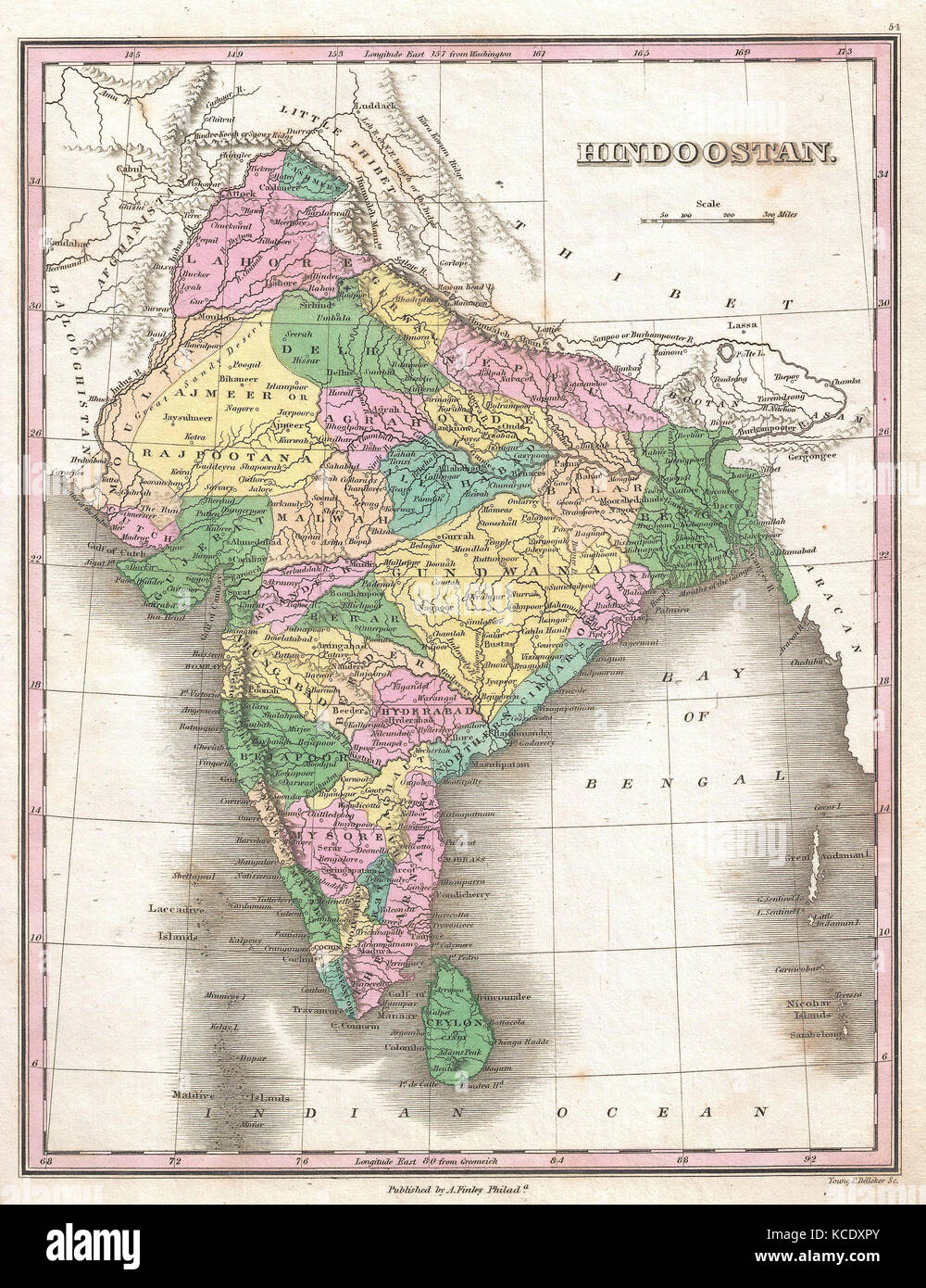 1827, Finley Map of India, Anthony Finley mapmaker of the United States in the 19th century Stock Photo